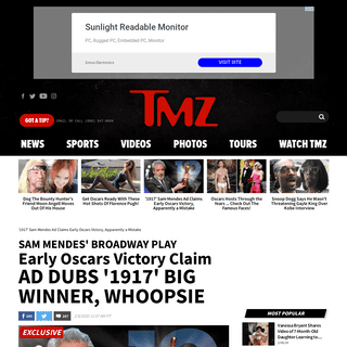 A complete backup of www.tmz.com/2020/02/09/sam-mendes-broadway-play-instagram-ad-early-oscars-victory-1917/