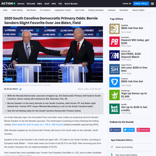 2020 South Carolina Democratic Primary Odds- Bernie Sanders Slight Favorite Over Joe Biden, Field - The Action Network