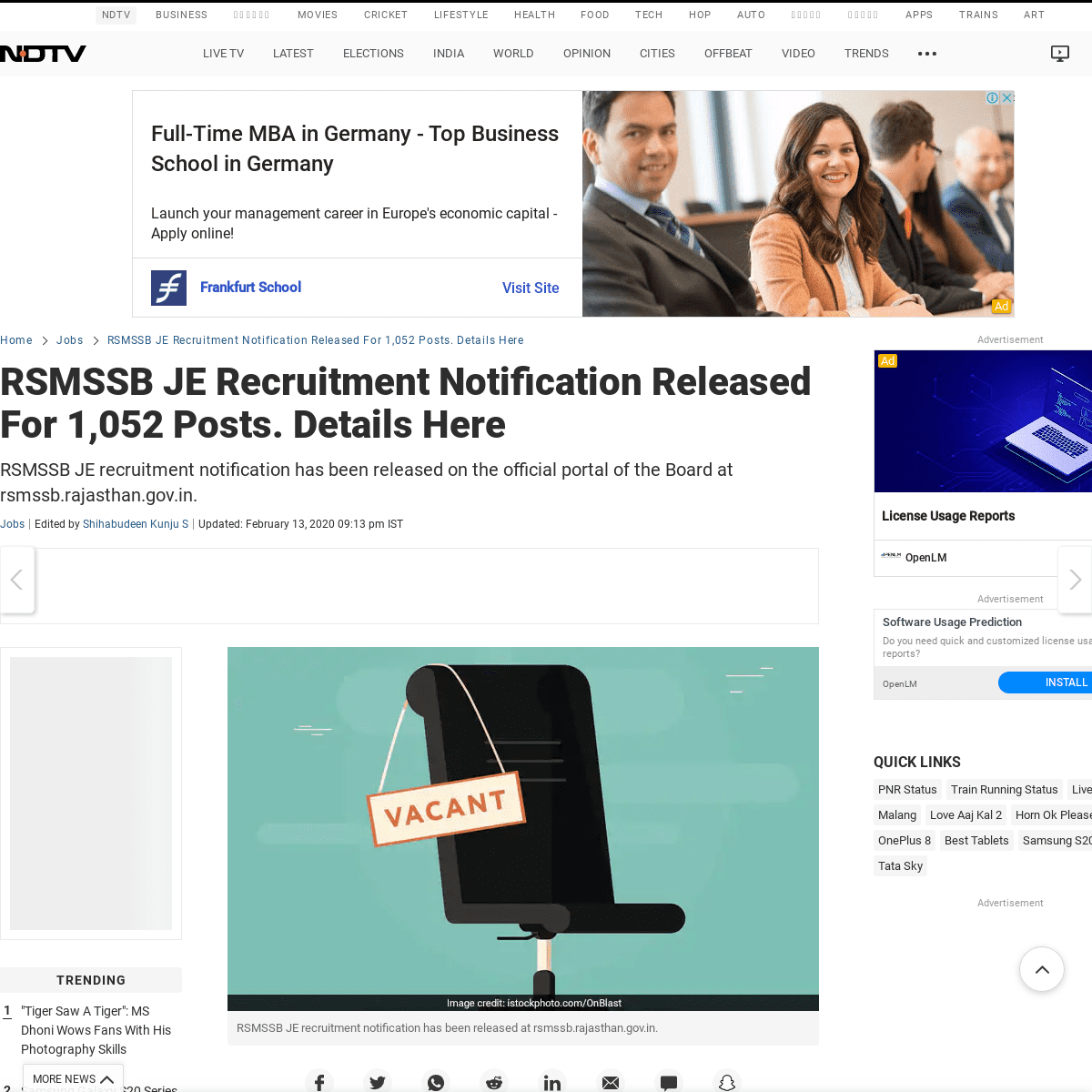 A complete backup of www.ndtv.com/jobs/rsmssb-je-recruitment-2020-notification-released-rsmssb-rajasthan-gov-in-2179850