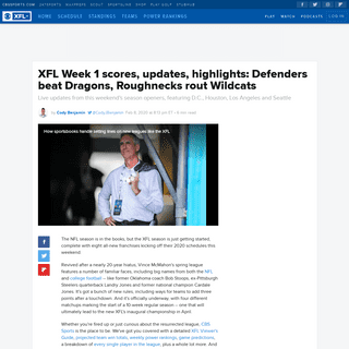 A complete backup of www.cbssports.com/xfl/news/xfl-week-1-scores-updates-highlights-defenders-beat-dragons-roughnecks-rout-wild