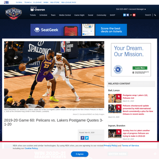 A complete backup of www.nba.com/pelicans/new-orleans-pelicans-vs-lakers-postgame-quotes-3-1-20