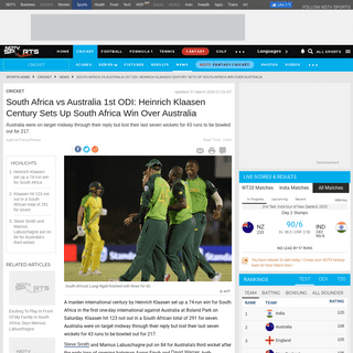 South Africa vs Australia 1st ODI- Heinrich Klaasen Century Sets Up South Africa Win Over Australia - Cricket News