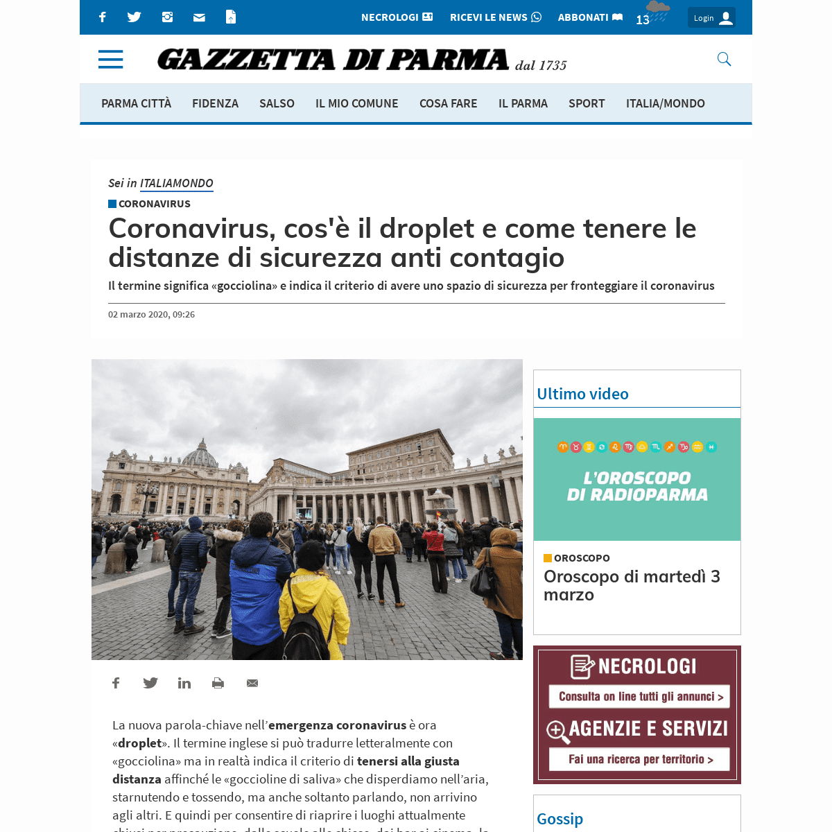 Coronavirus, cos'Ã¨ il droplet e come tenere le distanze di sicurezza anti contagio - Gazzetta di Parma
