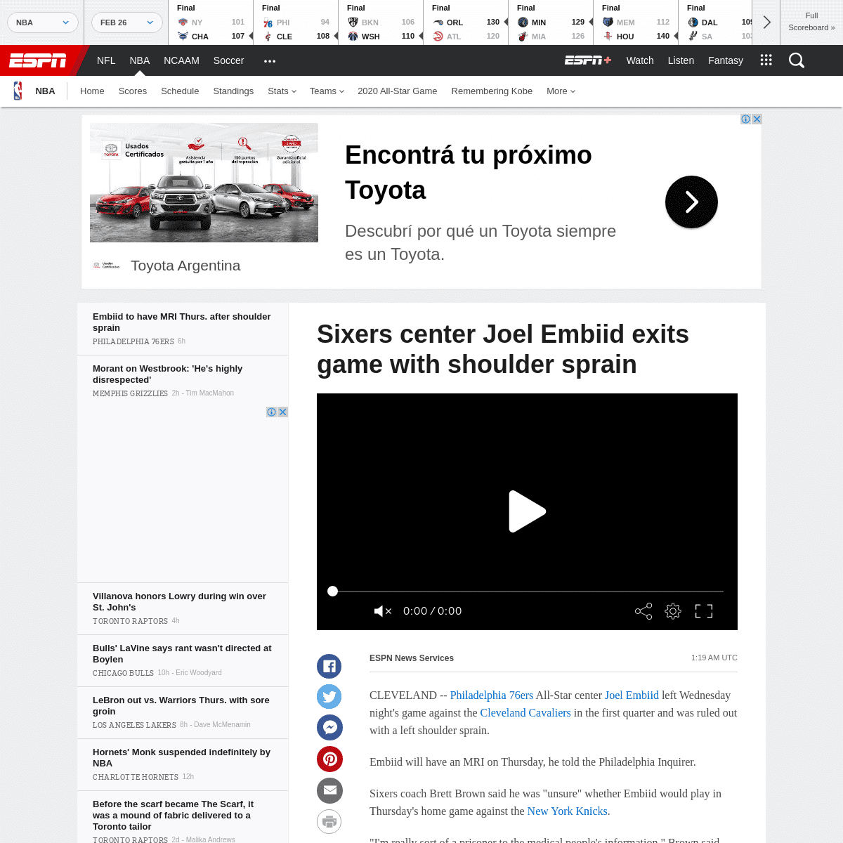 A complete backup of www.espn.com/nba/story/_/id/28789512/sixers-center-joel-embiid-exits-game-shoulder-sprain