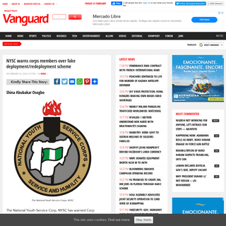 A complete backup of www.vanguardngr.com/2020/02/nysc-warns-corps-members-over-fake-deployment-redeployment-scheme/