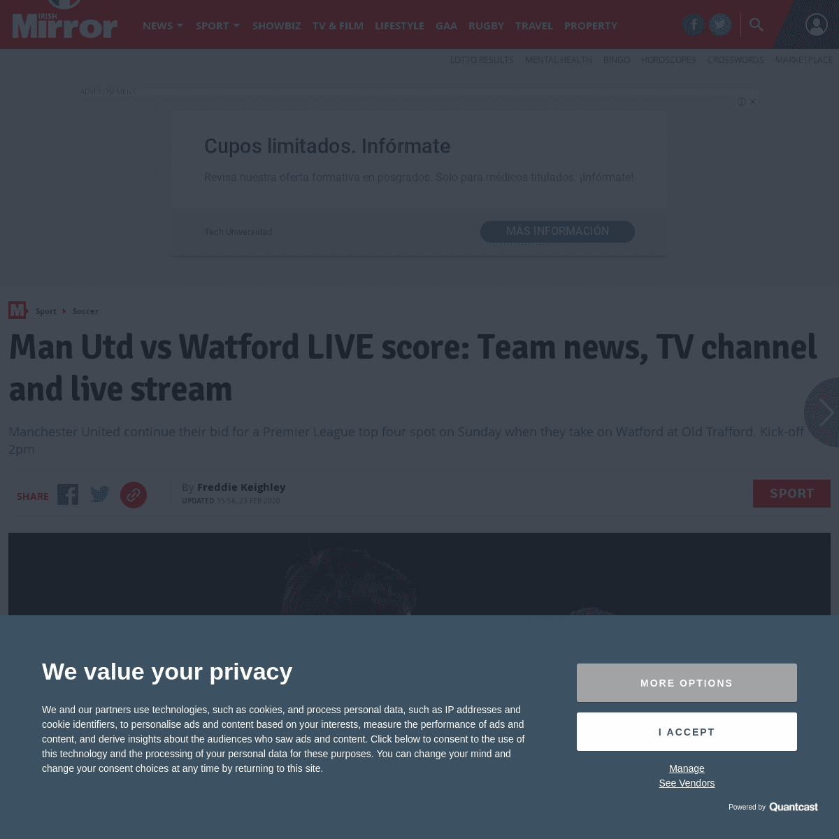 Man Utd vs Watford LIVE score- Team news, TV channel and live stream - Irish Mirror Online