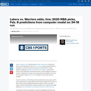 A complete backup of www.cbssports.com/nba/news/lakers-vs-warriors-odds-line-2020-nba-picks-feb-8-predictions-from-computer-mode