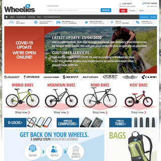 Mountain Bikes, Road Bikes & Cycle Clothing at Wheelies online