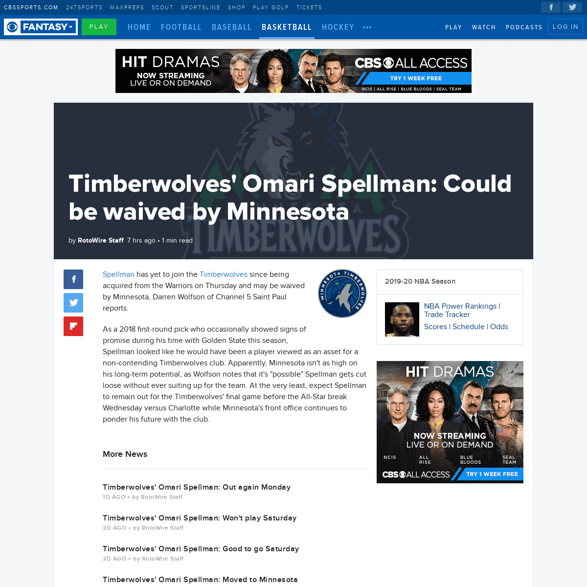 A complete backup of www.cbssports.com/fantasy/basketball/news/timberwolves-omari-spellman-could-be-waived-by-minnesota/