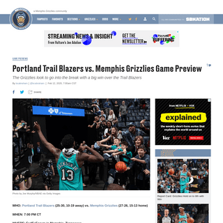 Portland Trail Blazers vs. Memphis Grizzlies Game Preview - Grizzly Bear Blues