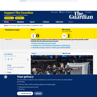 Tottenham 0-1 RB Leipzig- Champions League last 16 â€“ as it happened - Football - The Guardian