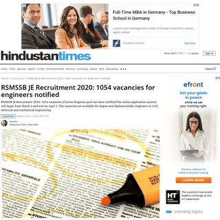 RSMSSB JE Recruitment 2020- 1054 vacancies for engineers notified - education - Hindustan Times