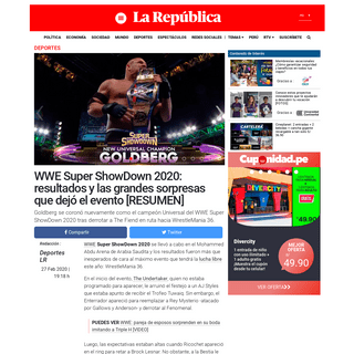 A complete backup of larepublica.pe/deportes/2020/02/27/wwe-super-showdown-2020-en-vivo-ver-fox-action-en-espanol-online-gratis-