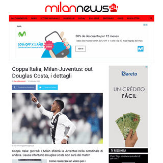 Coppa Italia, Milan-Juventus- out Douglas Costa, i dettagli