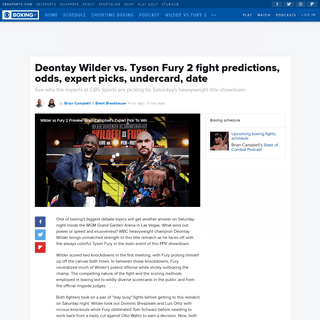 Deontay Wilder vs. Tyson Fury 2 fight predictions, odds, expert picks, undercard, date - CBSSports.com