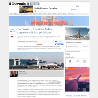 Coronavirus, American Airlines sospende voli da e per Milano - IlGiornale.it