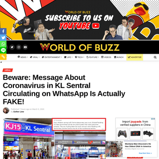 Beware- Message About Coronavirus in KL Sentral Circulating on WhatsApp Is Actually FAKE! - WORLD OF BUZZ