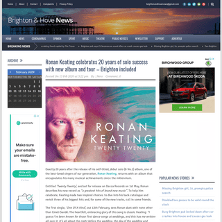 A complete backup of www.brightonandhovenews.org/2020/02/15/ronan-keating-celebrates-20-years-of-solo-success-with-new-album-and