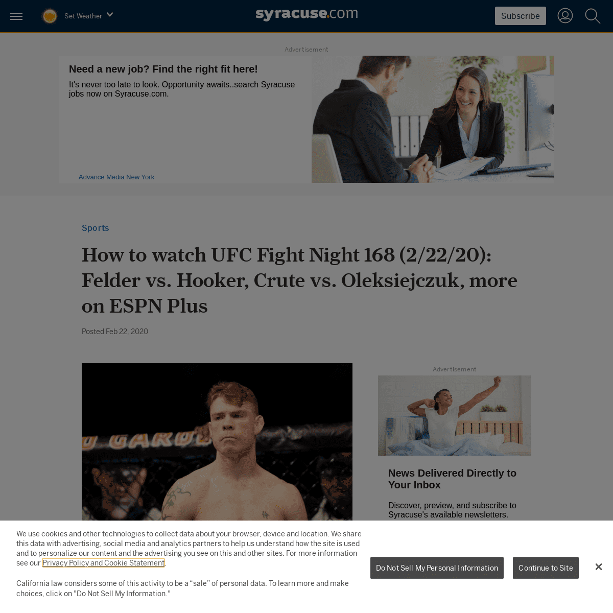A complete backup of www.syracuse.com/sports/2020/02/how-to-watch-ufc-fight-night-168-22220-felder-vs-hooker-crute-vs-oleksiejcz