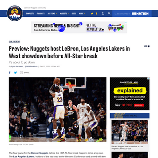 Preview- Nuggets host LeBron, Los Angeles Lakers in West showdown before All-Star break - Denver Stiffs