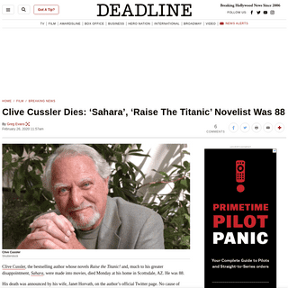 A complete backup of deadline.com/2020/02/clive-cussler-dead-obituary-novelist-sahara-raise-the-titanic-1202869088/