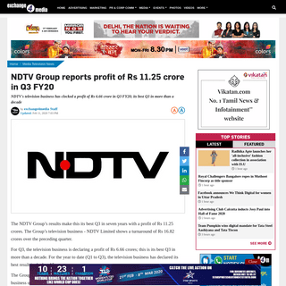 NDTV Group reports profit of Rs 11.25 crore in Q3 FY20 - Exchange4media