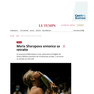 Maria Sharapova annonce sa retraite - Le Temps
