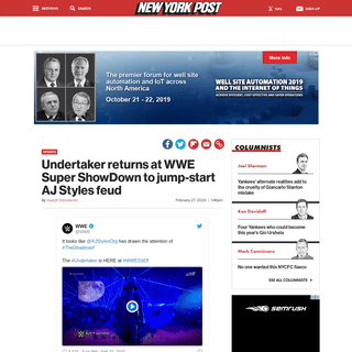WWE Super ShowDown- Undertaker returns to take out AJ Styles