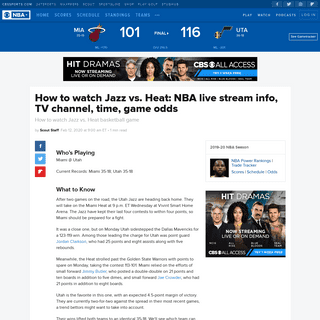 How to watch Jazz vs. Heat- NBA live stream info, TV channel, time, game odds - CBSSports.com