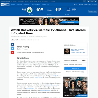 Watch Rockets vs. Celtics- TV channel, live stream info, start time - CBSSports.com