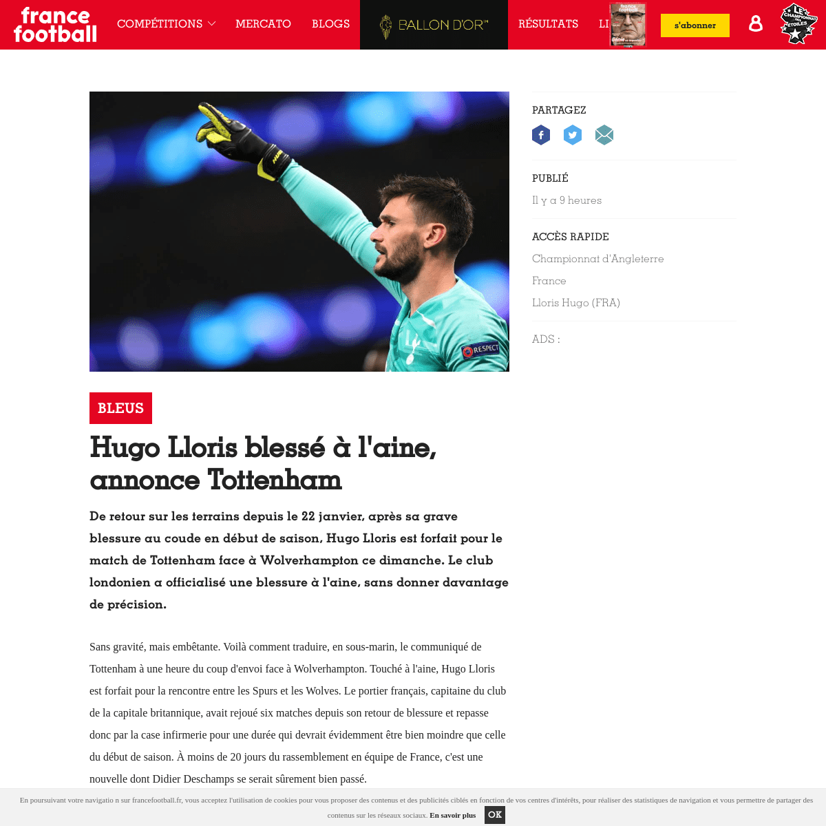 A complete backup of www.francefootball.fr/news/Hugo-lloris-blesse-a-l-aine-annonce-tottenham/1115117