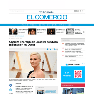 Charlize Theron luciÃ³ un collar de USD 5 millones en los Oscar - El Comercio