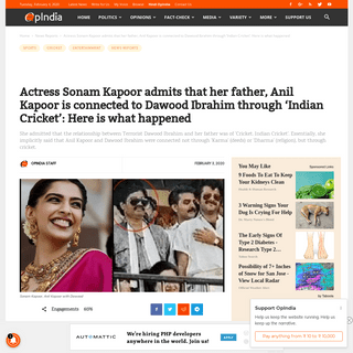 A complete backup of www.opindia.com/2020/02/sonam-kapoor-admits-anil-kapoor-cricket-connection-terrorist-dawood-ibrahim/