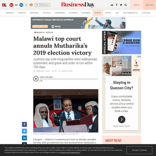 Malawi top court annuls Mutharikaâ€™s 2019 election victory