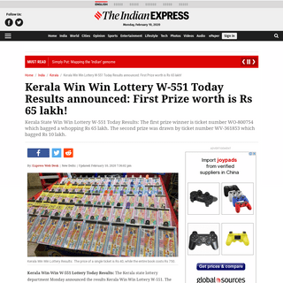 A complete backup of indianexpress.com/article/india/kerala/kerala-lottery-win-win-w-551-today-results-winner-to-take-home-rs-65