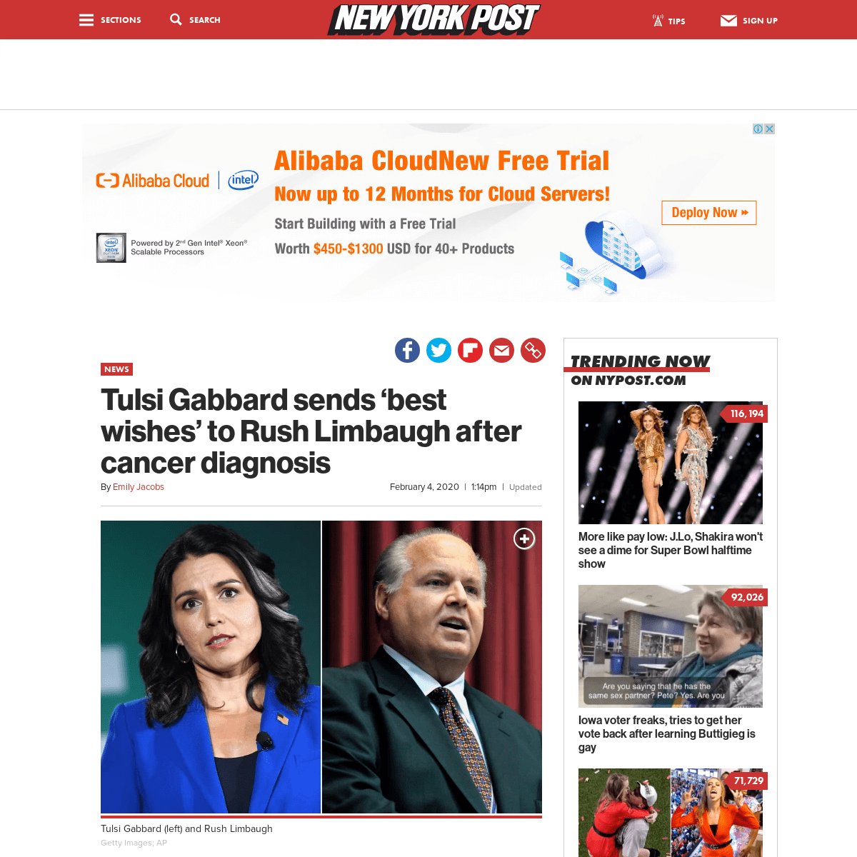 A complete backup of nypost.com/2020/02/04/tulsi-gabbard-sends-best-wishes-to-rush-limbaugh-after-cancer-diagnosis/