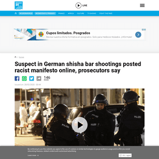 Suspect in German shisha bar shootings posted racist manifesto online, prosecutors say