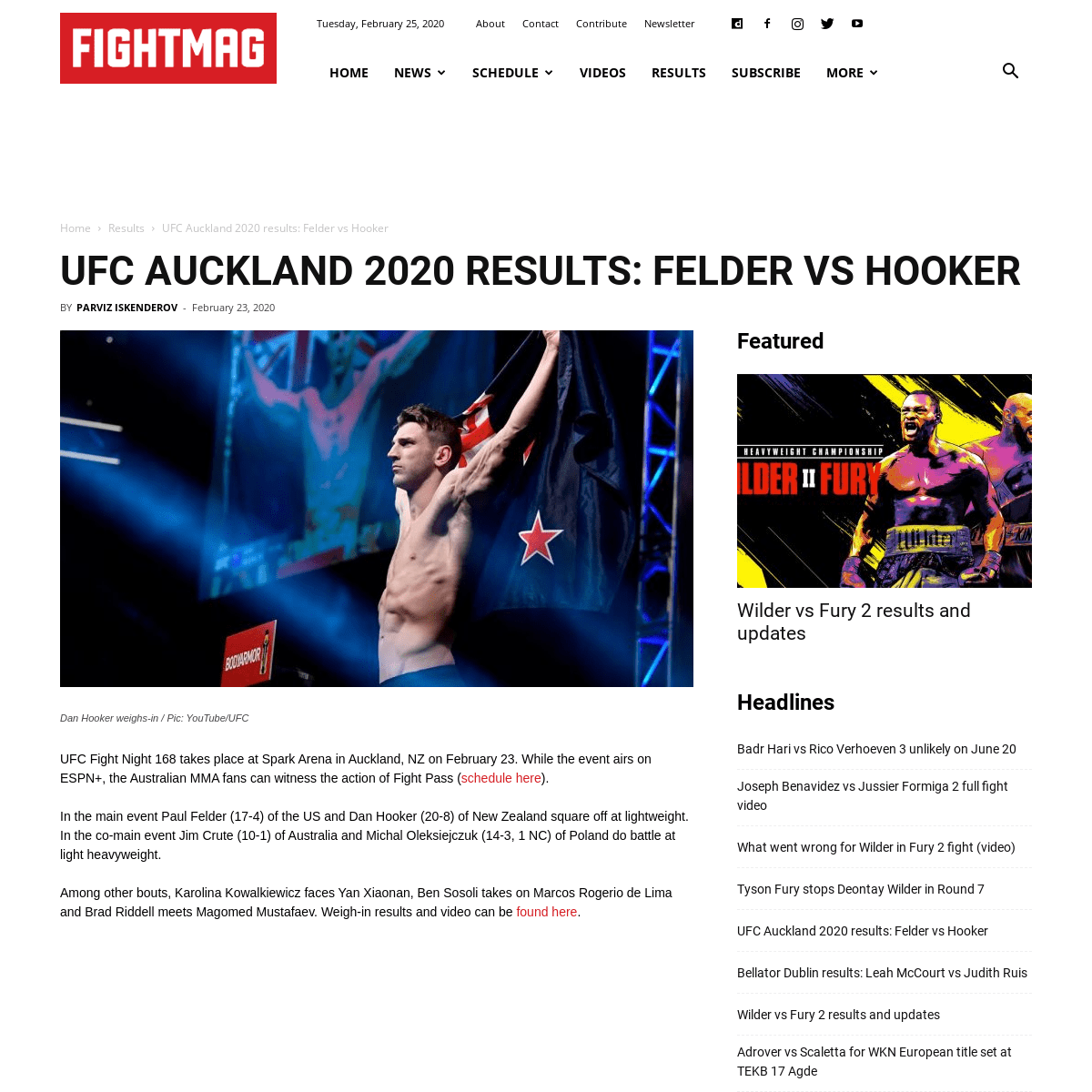 A complete backup of www.fightmag.com.au/2020/02/23/ufc-auckland-fight-night-felder-vs-hooker-results/