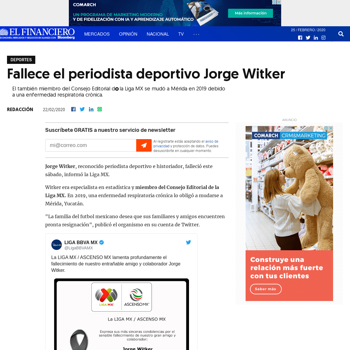 Fallece el periodista deportivo Jorge Witker
