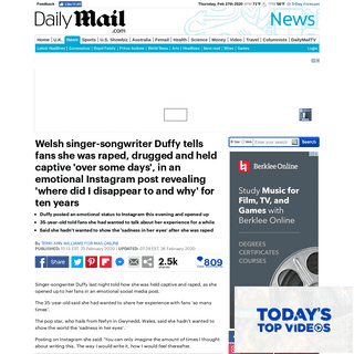 A complete backup of www.dailymail.co.uk/news/article-8043765/Singer-songwriter-Duffy-tells-fans-raped-drugged-emotional-Instagr