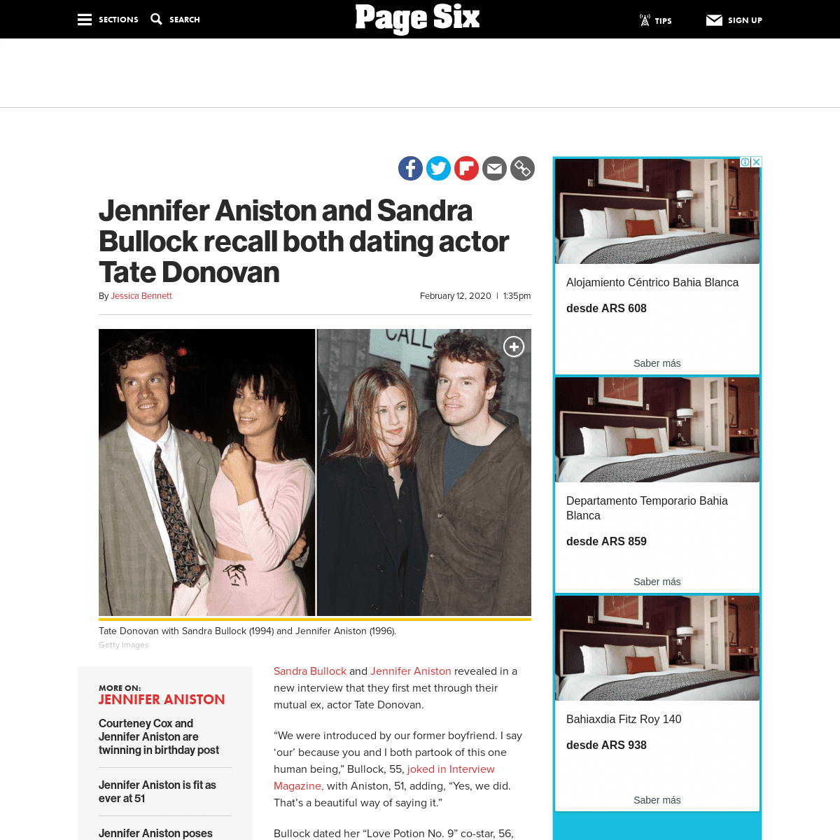A complete backup of pagesix.com/2020/02/12/jennifer-aniston-and-sandra-bullock-recall-both-dating-actor-tate-donovan/