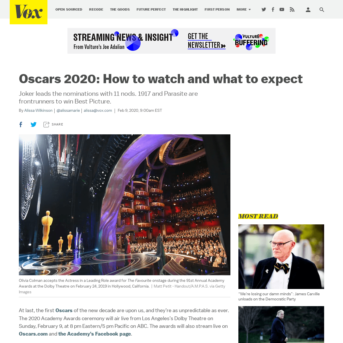 What time are the 2020 Oscars- How to watch livestream online or on TV - Vox
