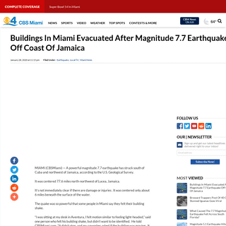 A complete backup of miami.cbslocal.com/2020/01/28/7-7-magnitude-off-coast-of-jamaica-shakes-buildings-in-miami/