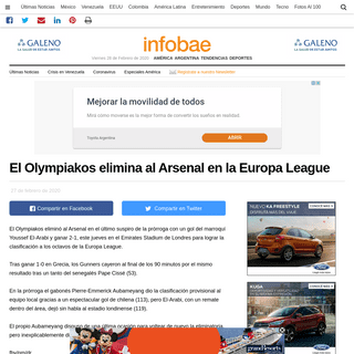 A complete backup of www.infobae.com/america/agencias/2020/02/27/el-olympiakos-elimina-al-arsenal-en-la-europa-league/