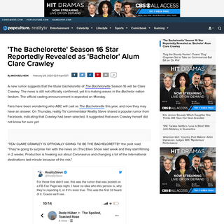 'The Bachelorette' Season 16 Star Reportedly Revealed as 'Bachelor' Alum Clare Crawley