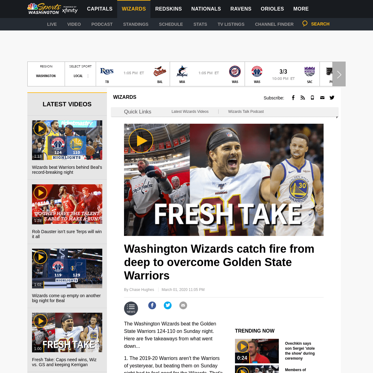 A complete backup of www.nbcsports.com/washington/wizards/washington-wizards-catch-fire-deep-overcome-golden-state-warriors
