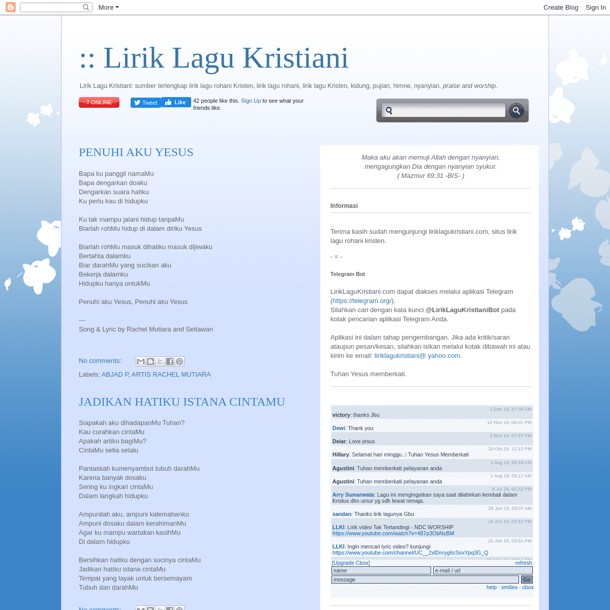 A complete backup of liriklagukristiani.com
