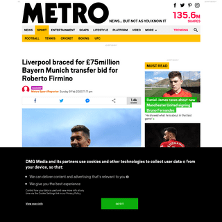 Liverpool braced for Â£75million Bayern Munich transfer bid for Roberto Firmino - Metro News