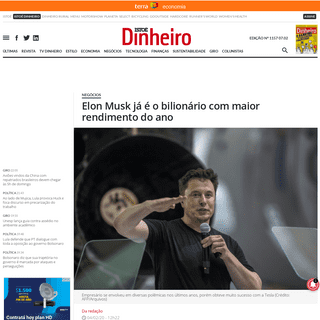 Elon Musk jÃ¡ Ã© o bilionÃ¡rio com maior rendimento do ano - ISTOÃ‰ DINHEIRO
