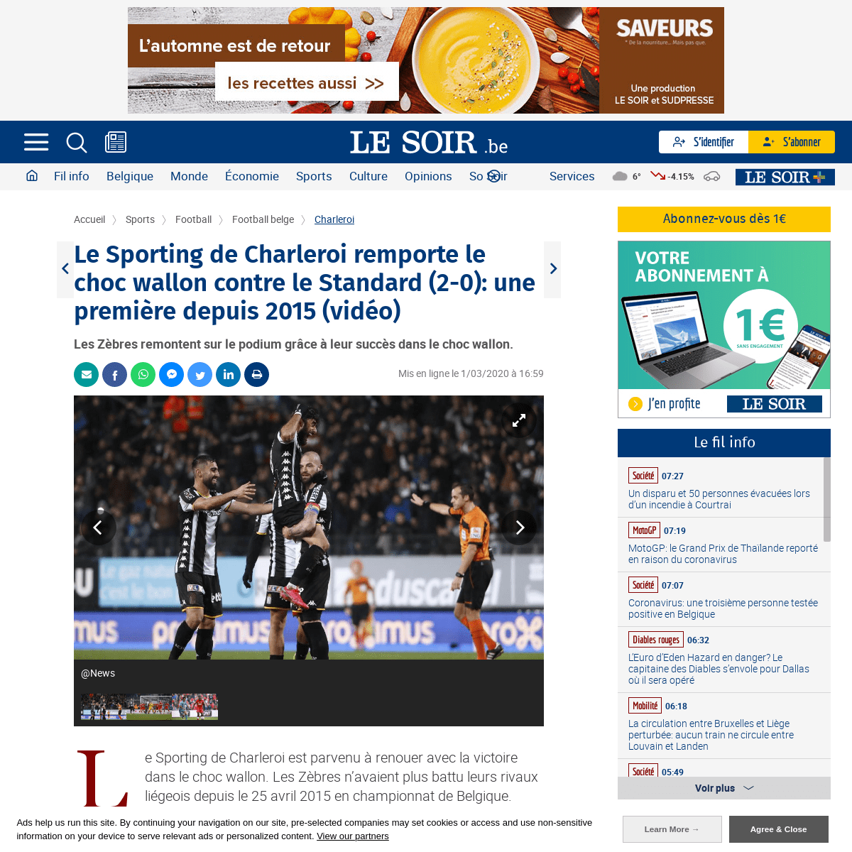 Le Sporting de Charleroi remporte le choc wallon contre le Standard (2-0)- une premiÃ¨re depuis 2015 (vidÃ©o) - Le Soir